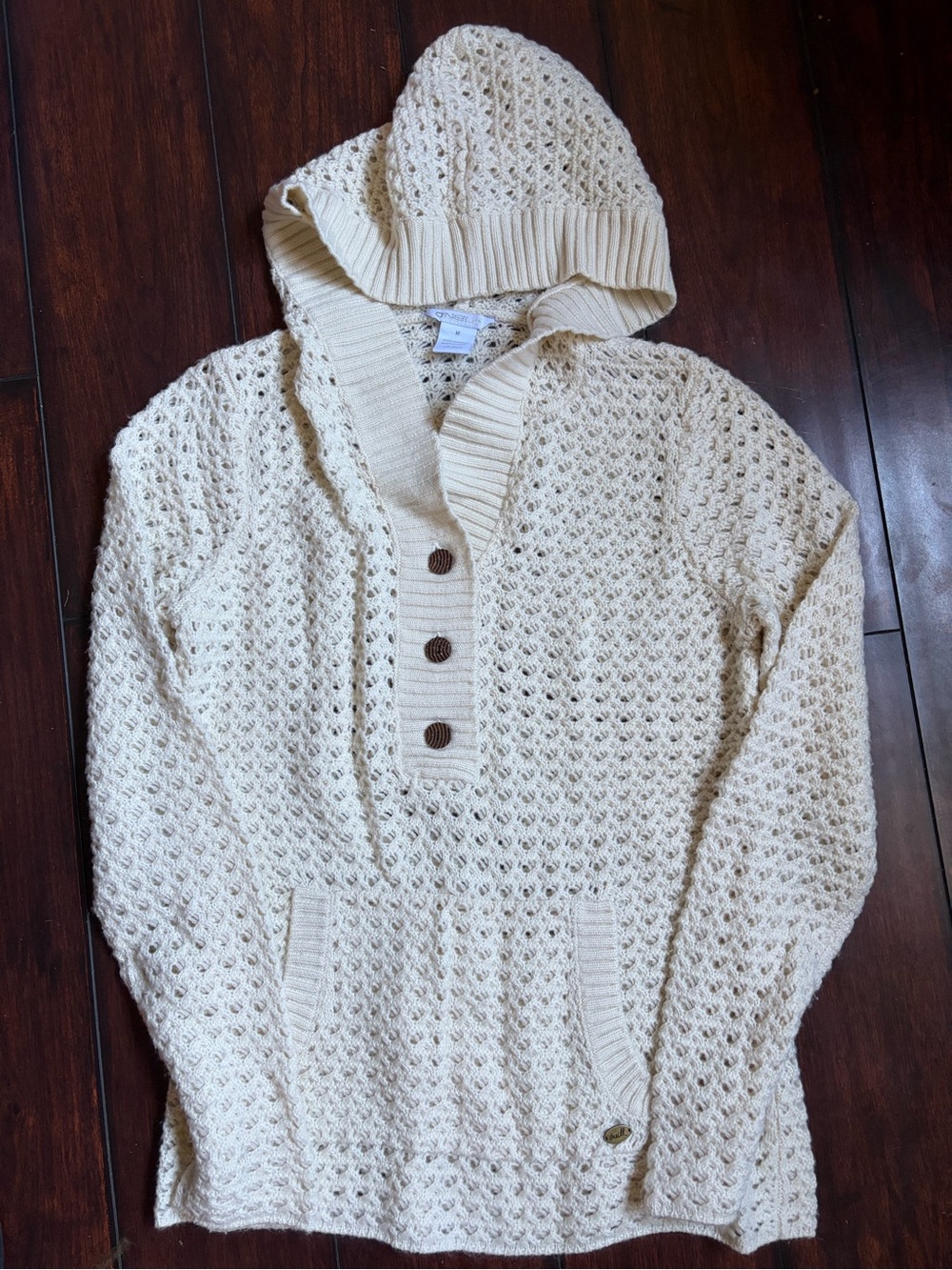 O'Neill Cream Open Knit Hooded Sweater